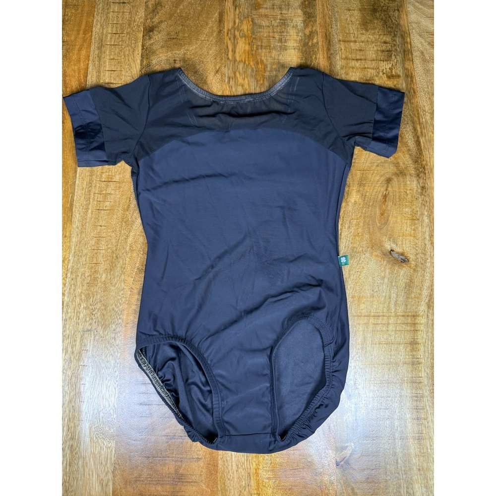 LuckyLeo Dancewear Child Small‎ Black Mesh Short Sleeve Ballet Dance Leotard